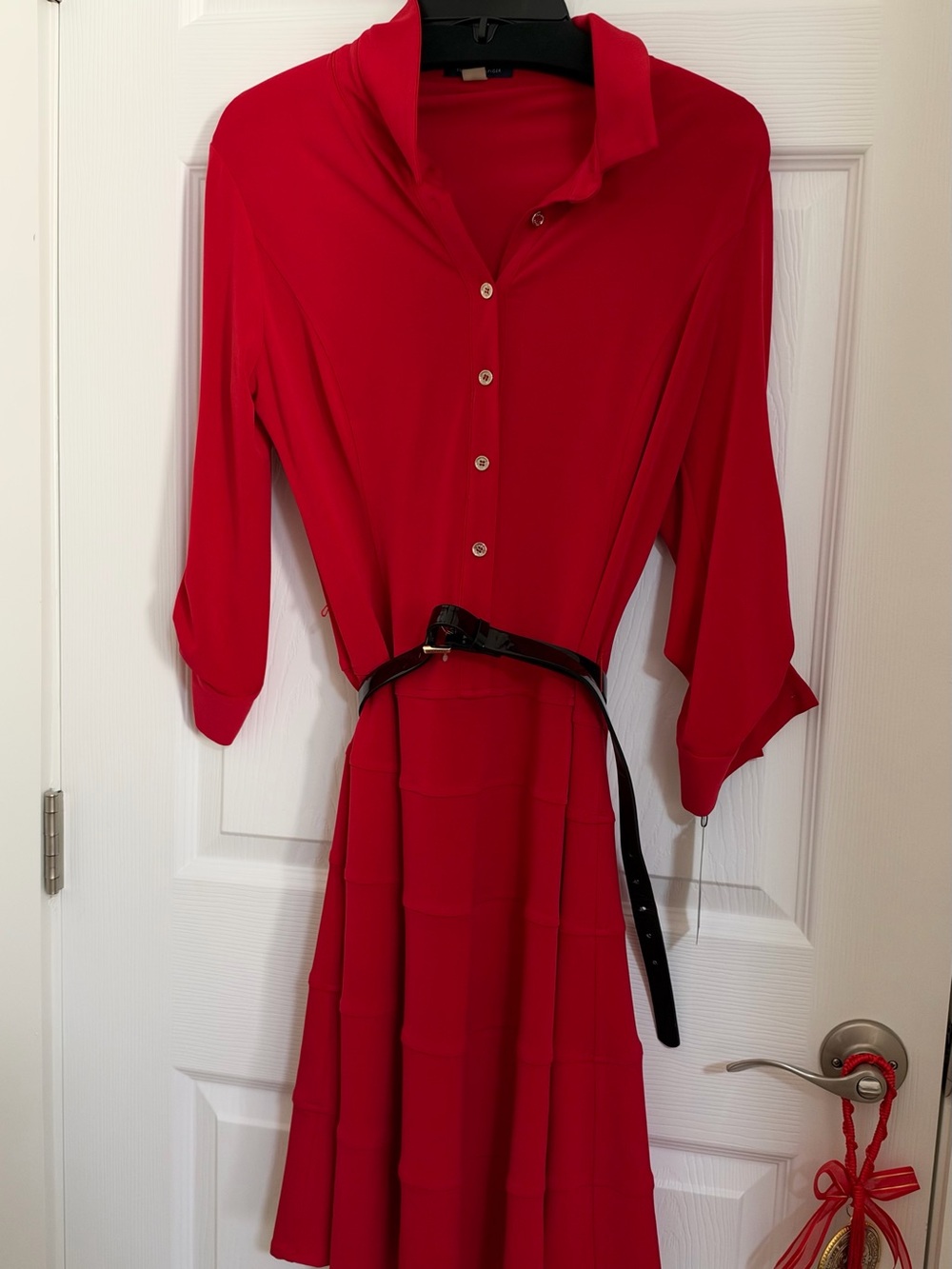 Tommy Hilfiger Red Button-Front Midi Shirt Dress